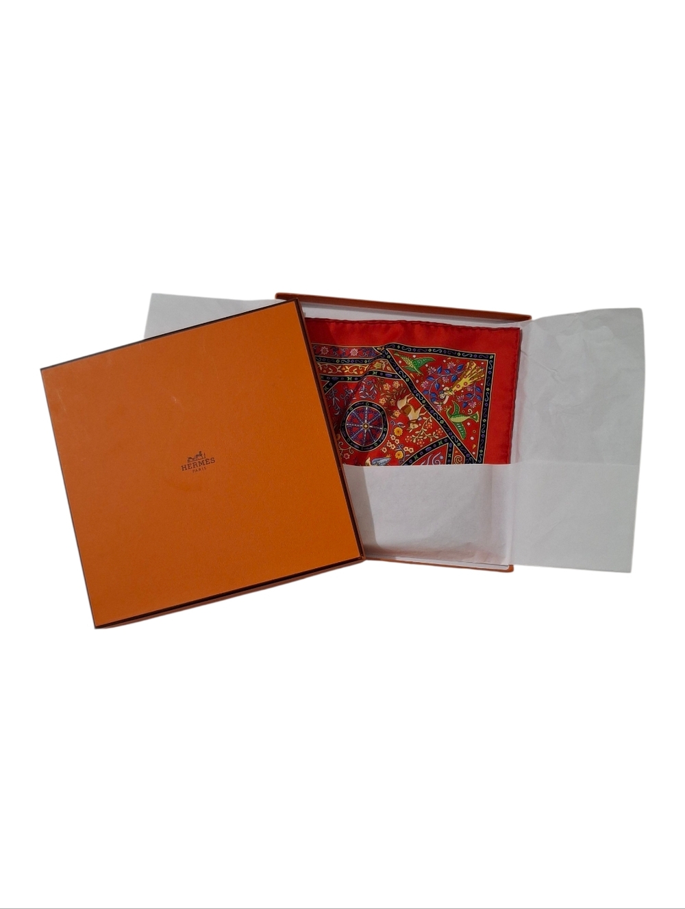 Hermes Peuple du Vent Silk Scarf 45cm Red Multicolor New In Box Mini Carre - Picture 1 of 14